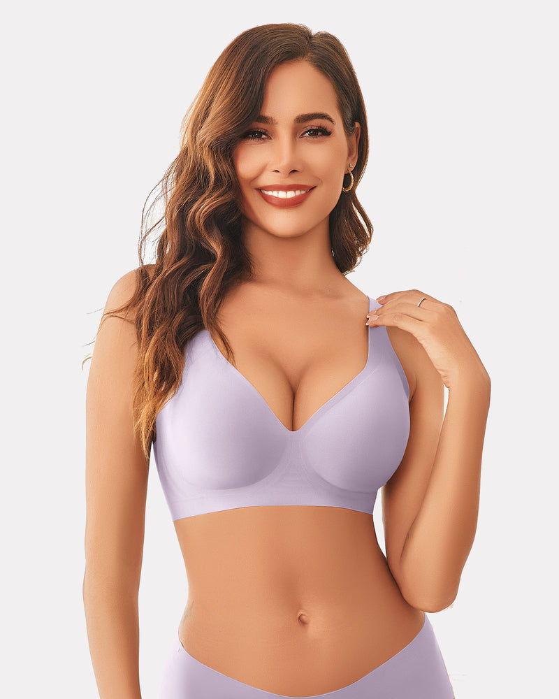 Avidlove wireless full coverage bra in light purple, designed for comfort and support for women