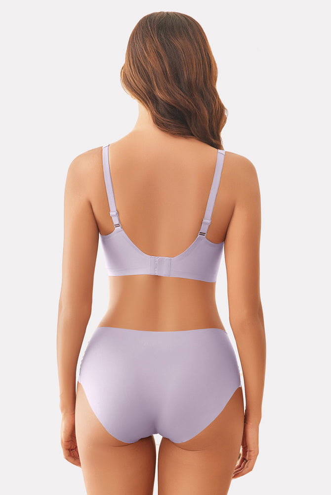 Light purple Avidlove wireless full coverage bra and panty set for women, comfortable design
