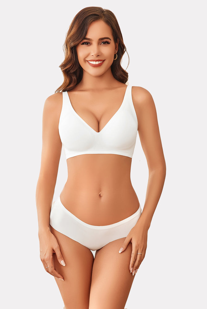 White Avidlove wireless push-up bra and panty set for women, full coverage and comfortable design