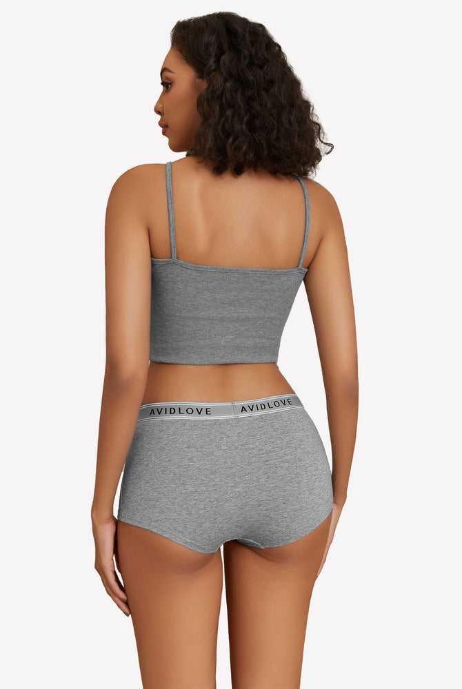 Avidlove gray cotton shorts and crop top lingerie set, low-rise design, comfortable and breathable.