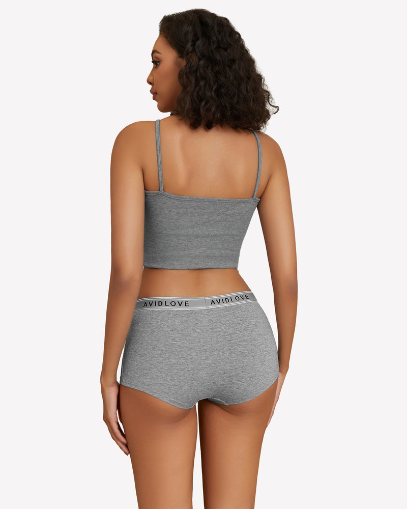 Avidlove gray cotton shorts and crop top lingerie set, low-rise design, comfortable and breathable.