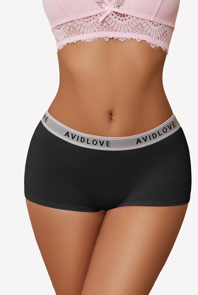 Avidlove black cotton full coverage shorts, low-rise, Avidlove brand, comfortable and breathable.