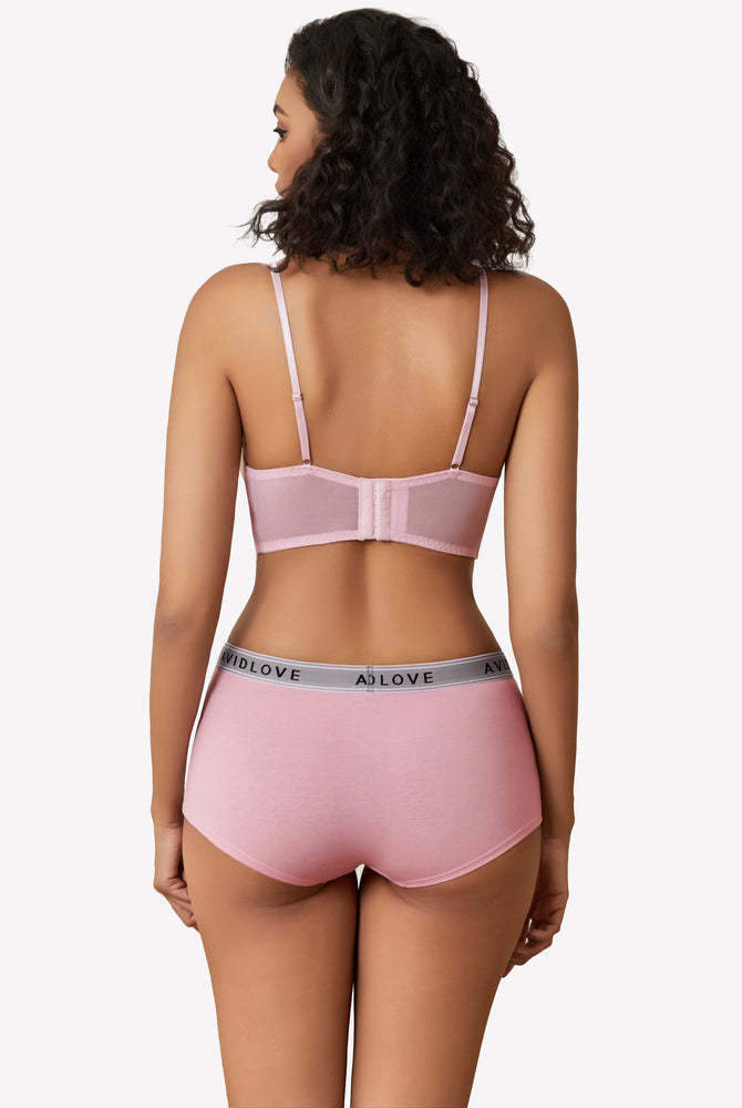 Avidlove pink cotton full coverage shorts and bra set, low-rise design, comfortable.