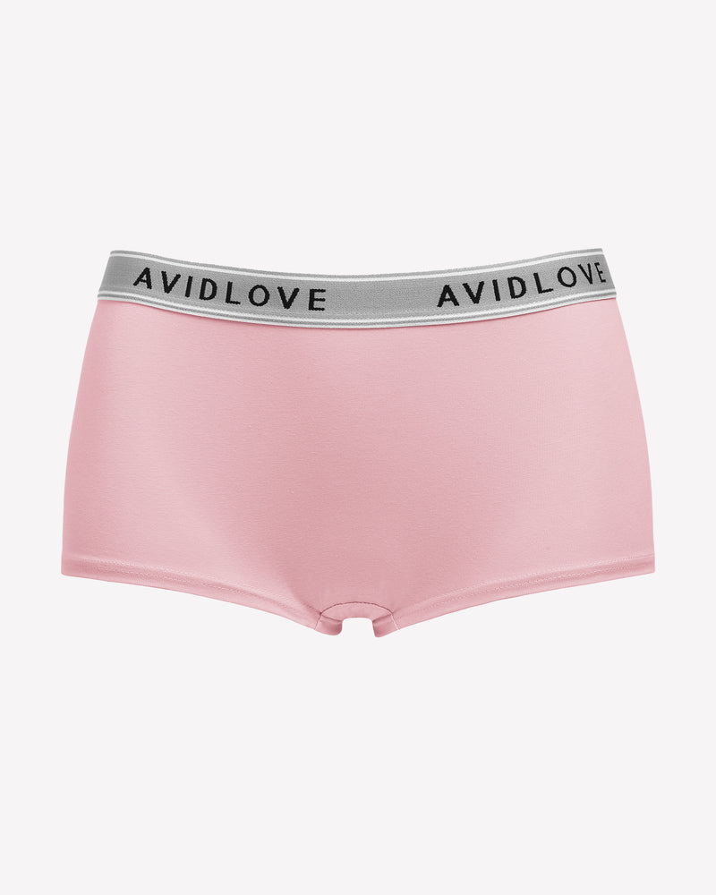 Avidlove pink cotton full coverage shorts, low-rise design, Avidlove brand on waistband