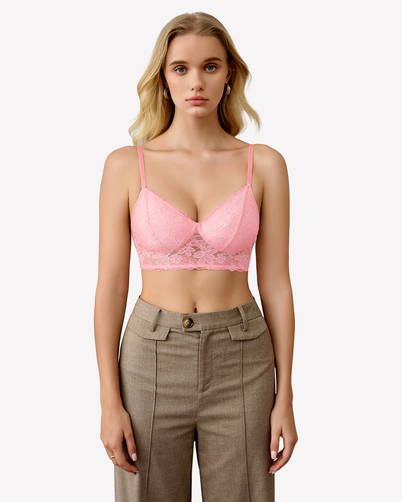 Pink lace bralette, comfortable and breathable wireless bra, perfect for everyday wear, Avidlove.