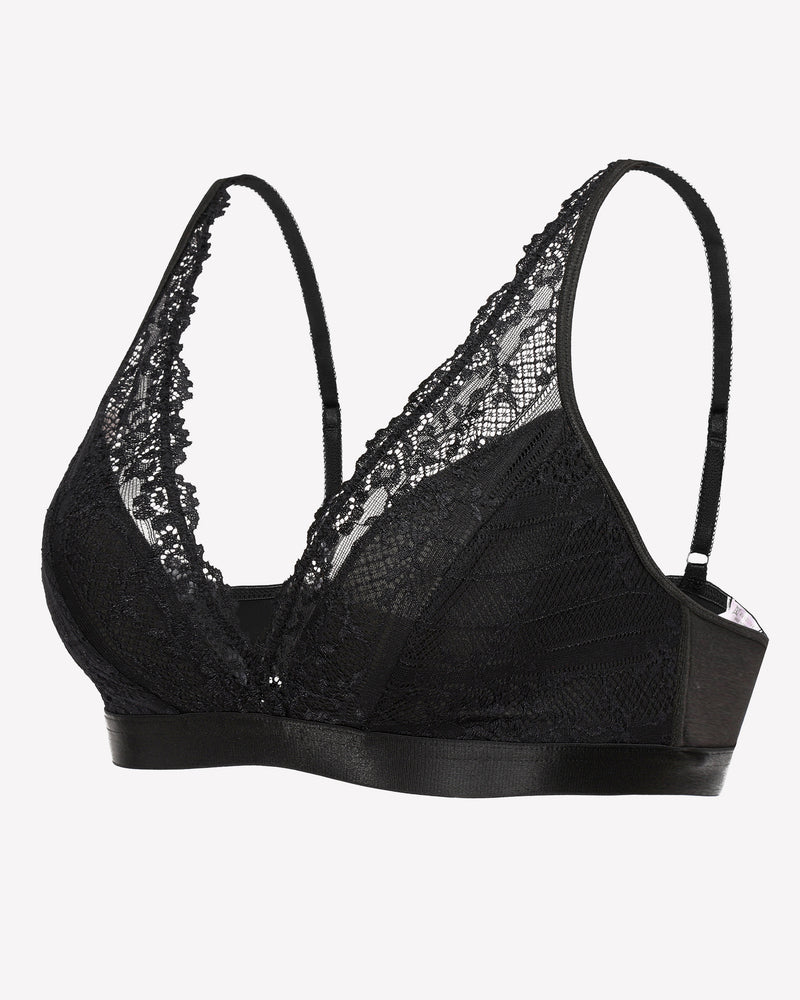 Black lace wireless bralette with adjustable straps, perfect for comfort and style