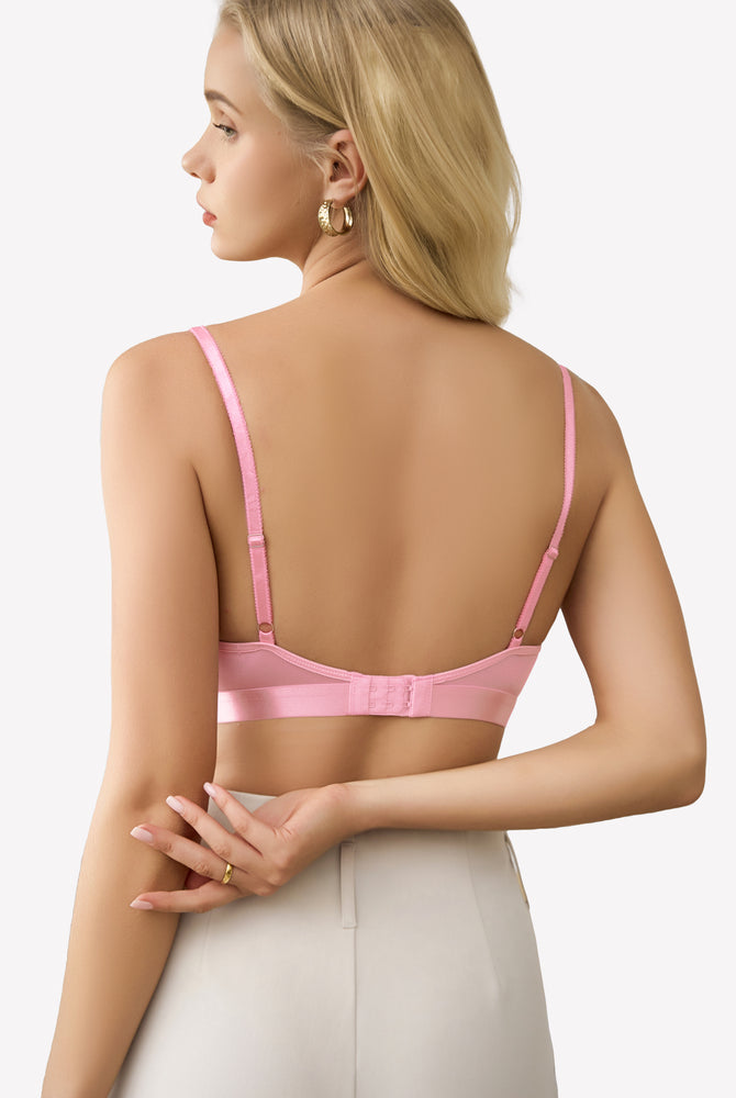 Pink wireless bralette with adjustable straps, comfortable and stylish lingerie.