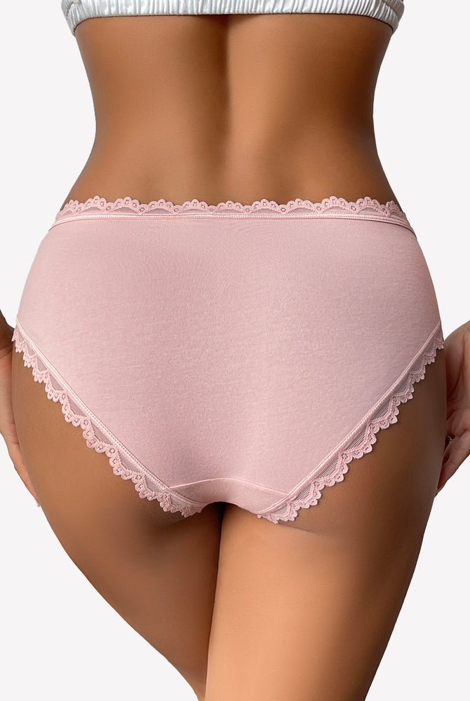 Light pink cotton hipster panties with lace trim, perfect for everyday wear, showing the back view.