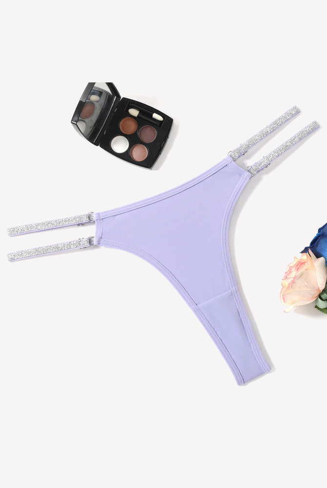 Lilac low waist Brazilian tanga panties with flashing strap details, sexy lingerie.