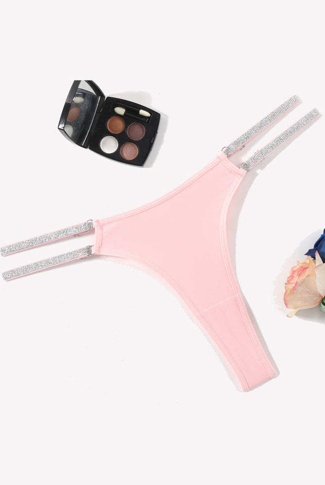 Pink low waist Brazilian tanga panties with flashing strap details, sexy lingerie