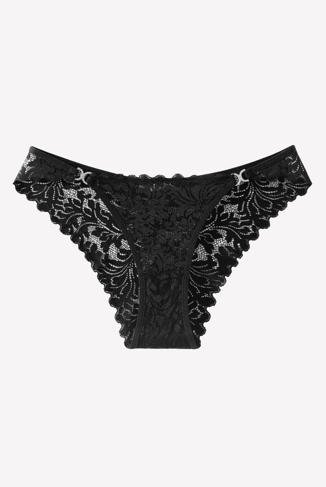 Black lace low-rise cheeky tanga underpants, scalloped lace edges