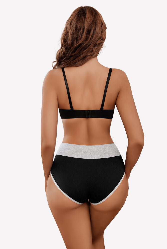 Avidlove high-waist cotton hipster panties in black and gray, comfortable fit, color-clash design