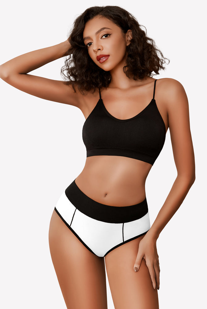Avidlove high-waist cotton hipster panties in white with black trim, comfortable color-clash design