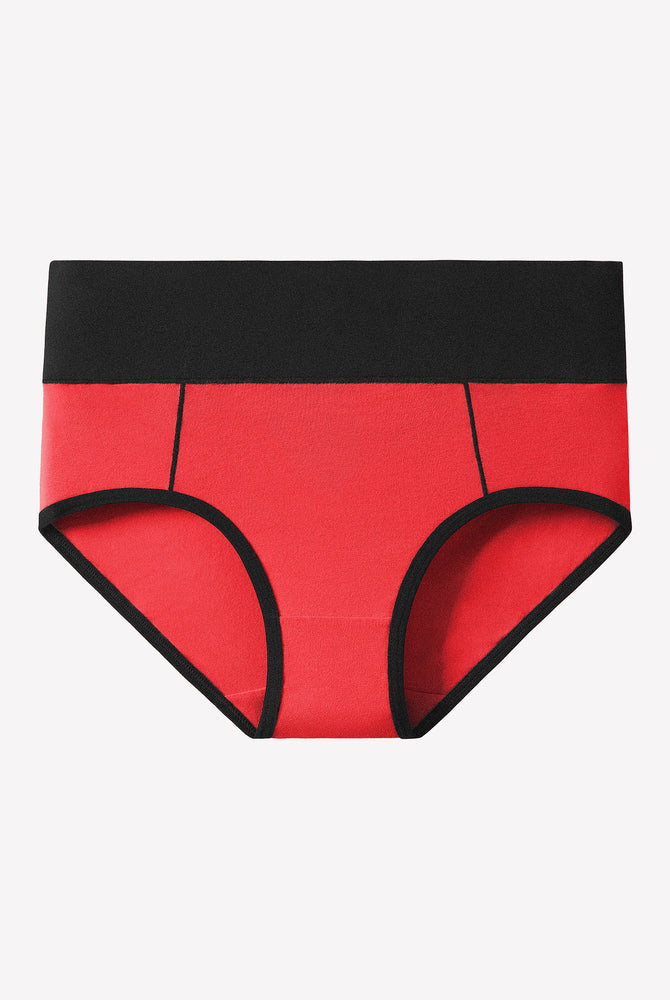 Avidlove High-Waist Cotton Hipster Panties in Red with Black Trim, Comfortable Color-Clash Design