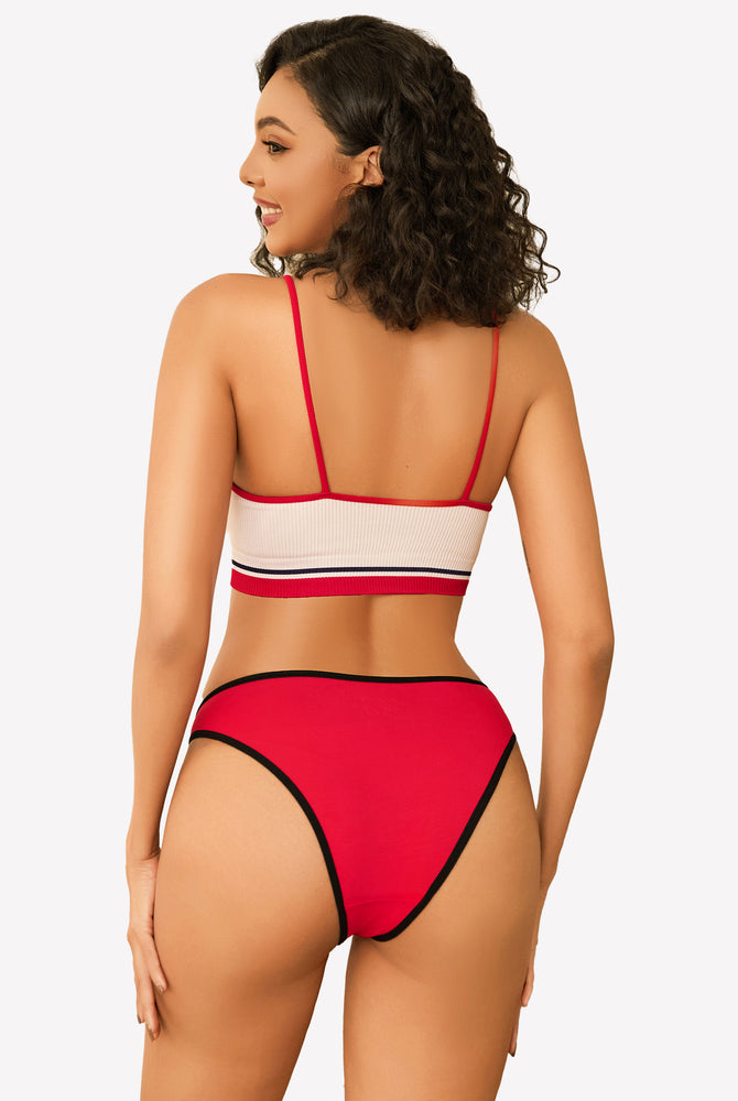 Red cotton hipster panty and bralette set, low rise design, sensual lingerie