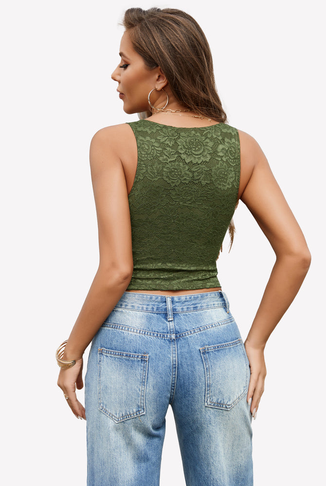 Green lace tank top, Y2k going out top, paired with jeans, perfect for a night out