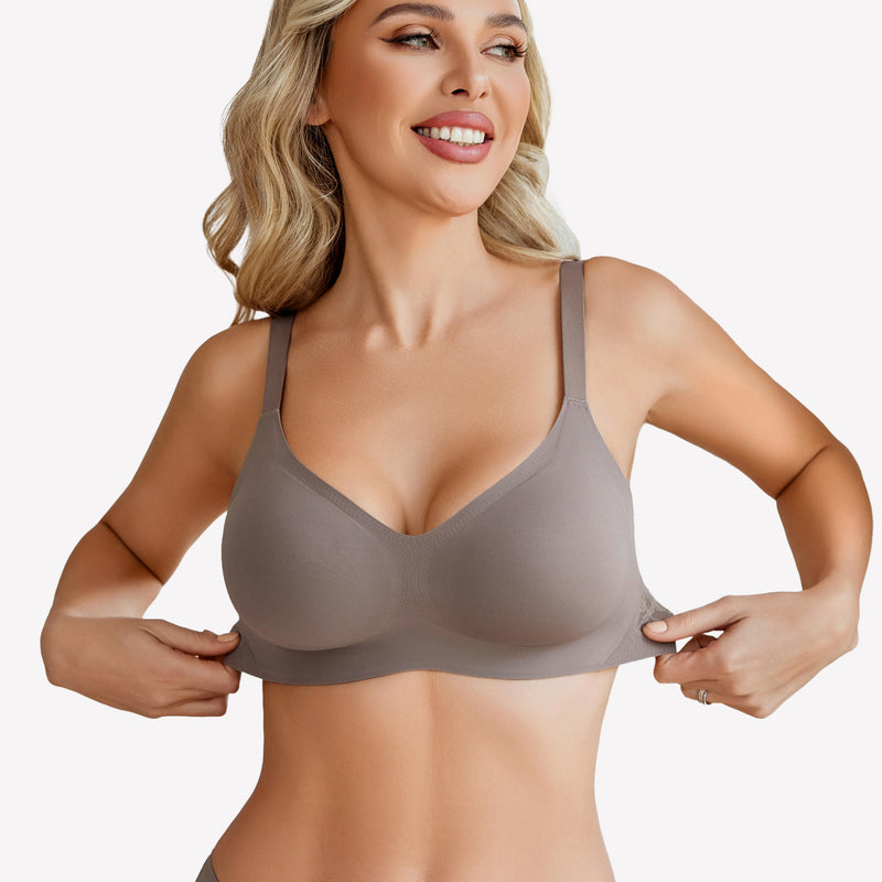 Wireless Lace Seamless Padded V Neck Bra