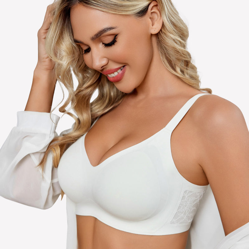 Wireless Lace Seamless Padded V Neck Bra