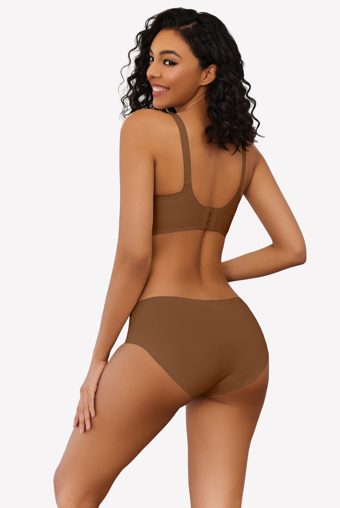 Brown wireless push-up bra set, V-neck, full coverage, seamless smoothing