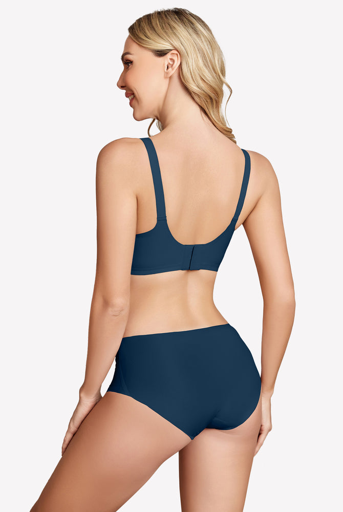 Teal wireless push-up bra and underwear set, full coverage, seamless smoothing, comfortable support