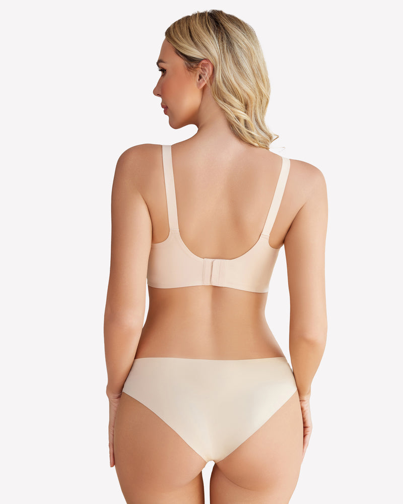 Beige wireless push-up bra and underwear set, full coverage, seamless smoothing, comfortable support