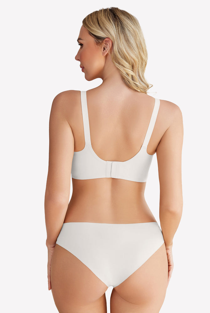 White wireless push-up bra and underwear set, full coverage, seamless smoothing, comfortable support