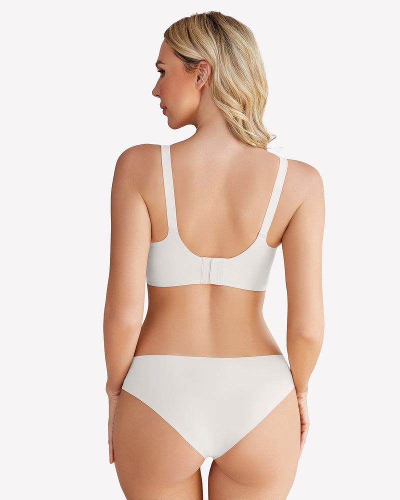 White wireless push-up bra and underwear set, full coverage, seamless smoothing, comfortable support