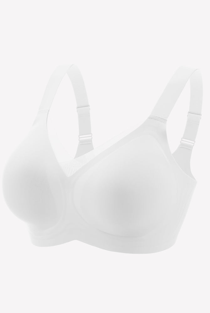 White seamless comfort bra with adjustable straps and no underwire, perfect for all-day comfort