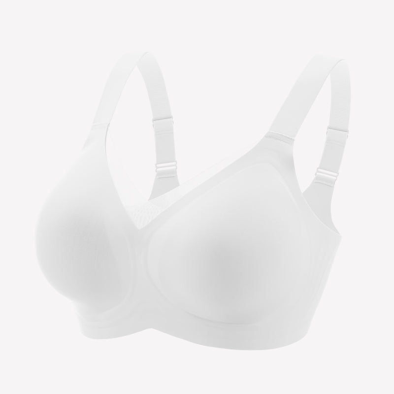 White seamless comfort bra with adjustable straps and no underwire, perfect for all-day comfort