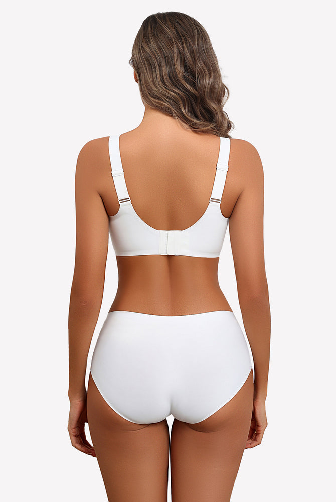 White seamless comfort bra and underwear set, adjustable straps, perfect for all-day comfort