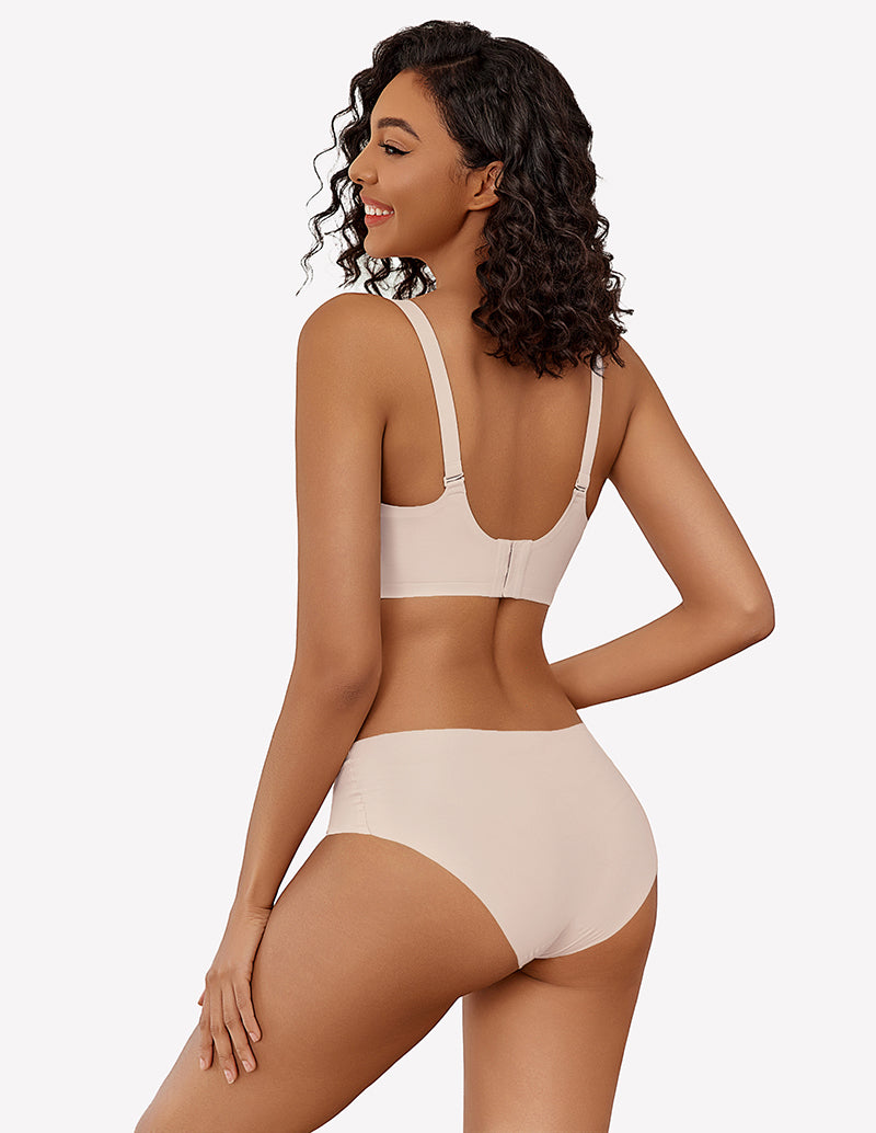 Beige wireless full coverage bra and underwear set, silky soft nylon, comfortable fit