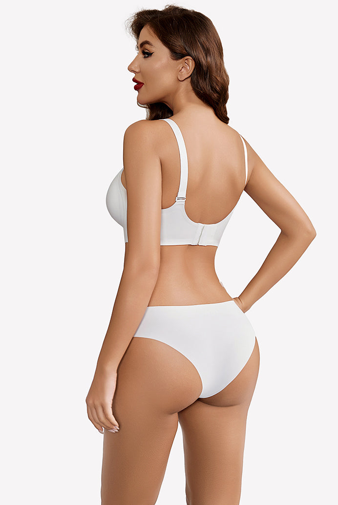 White wireless full coverage push up bra and underwear set, silky soft nylon, comfortable fit