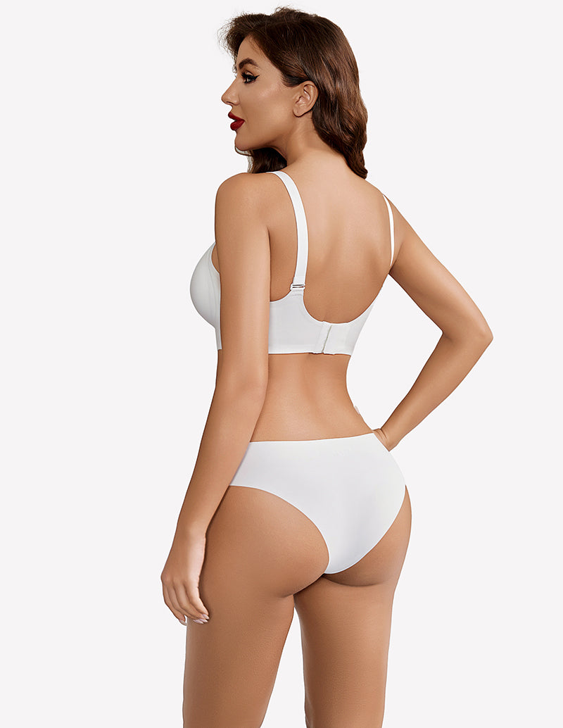 White wireless full coverage push up bra and underwear set, silky soft nylon, comfortable fit