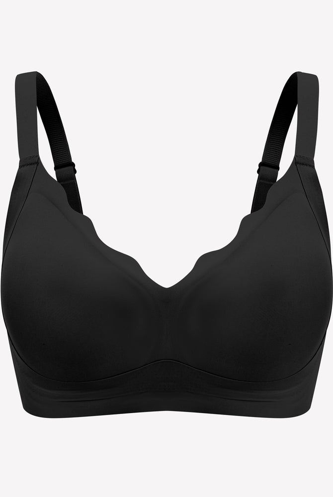 Black seamless push-up bralette with petal neckline, wireless bra for comfort and support