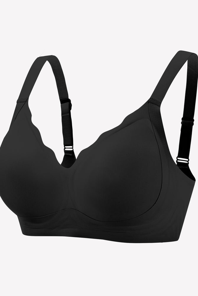 Seamless black push-up bralette with adjustable straps for comfort and support.