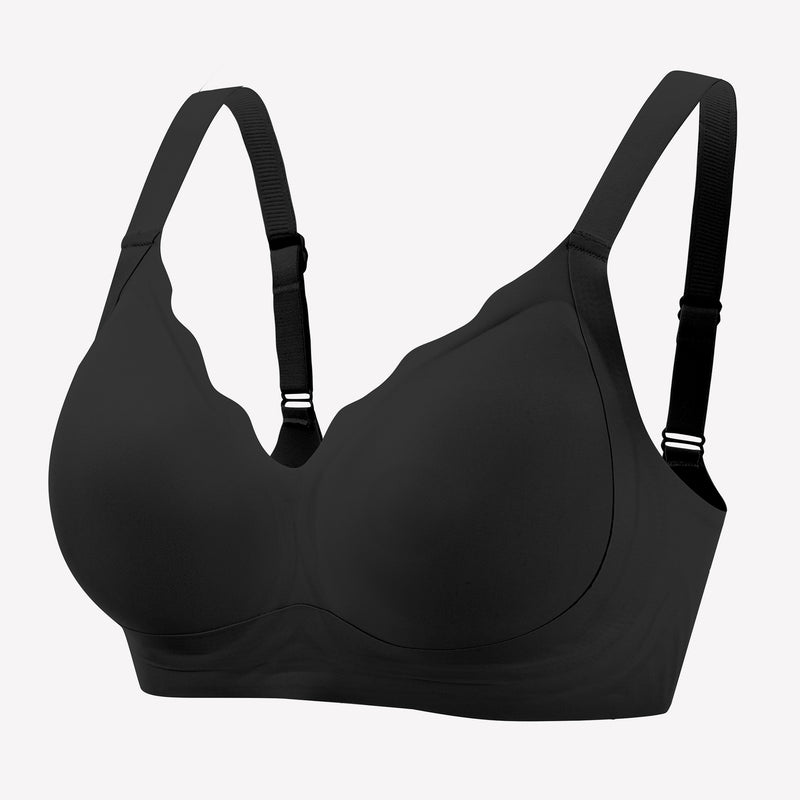 Seamless black push-up bralette with adjustable straps for comfort and support.