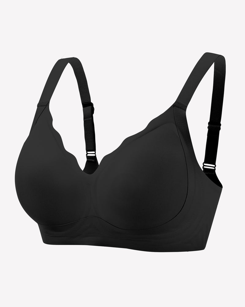 Seamless black push-up bralette with adjustable straps for comfort and support.