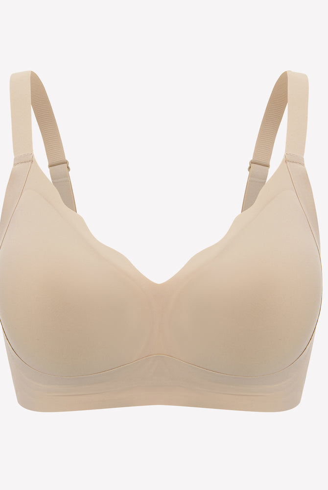 Beige seamless push-up bralette, petal neckline, wireless bra for comfort and support