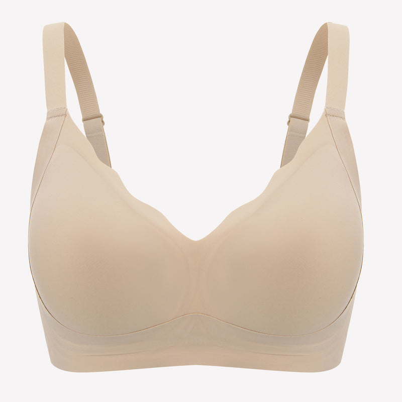 Beige seamless push-up bralette, petal neckline, wireless bra for comfort and support