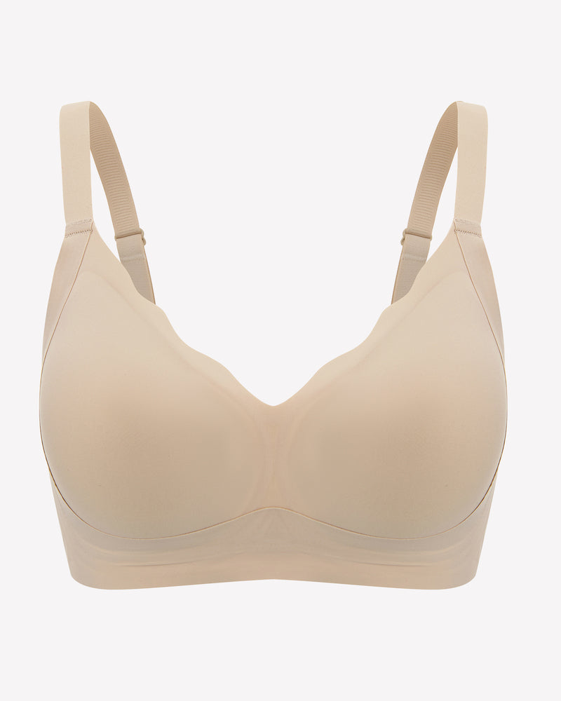 Beige seamless push-up bralette, petal neckline, wireless bra for comfort and support