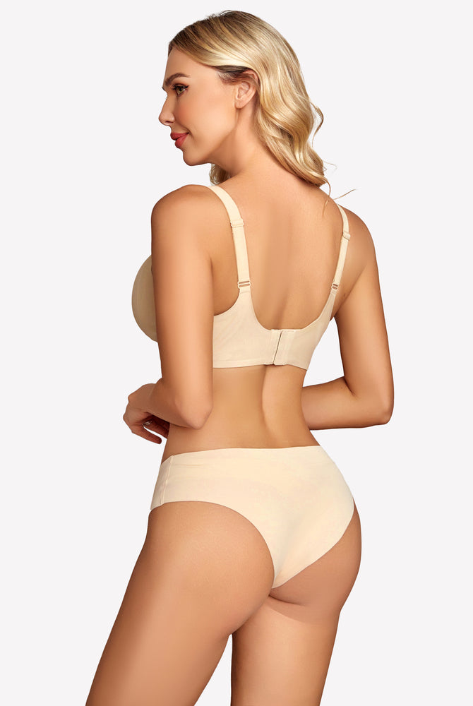 Beige seamless push-up bralette and underwear set, wireless bra for comfort and support