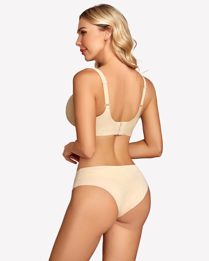 Beige seamless push-up bralette and underwear set, wireless bra for comfort and support