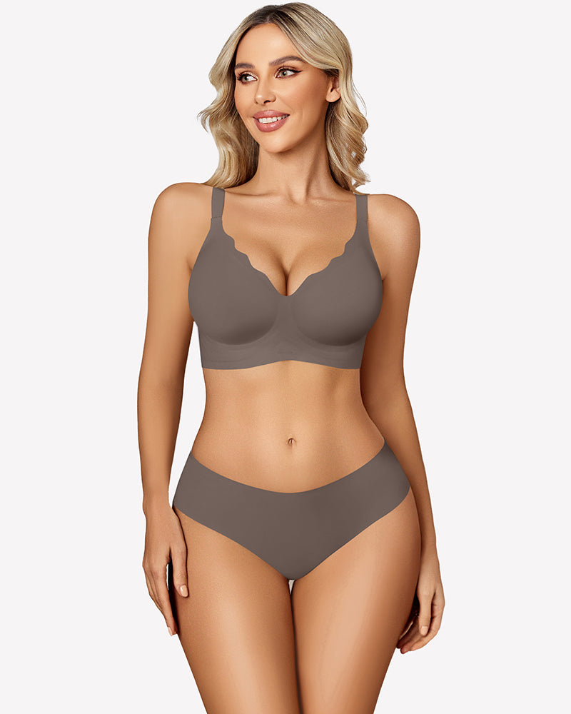 Seamless wireless push-up bra, taupe-gray, scoop neckline and smooth underband