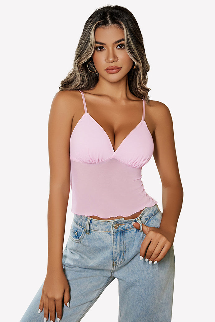 Pink mesh crop top with adjustable straps, Y2K summer fashion, sexy and charming