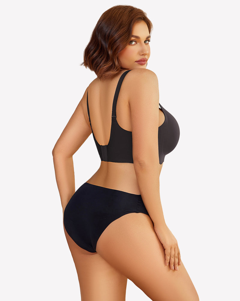 Black wireless bralette bra and panty set, adjustable straps, comfortable design for everyday wear.