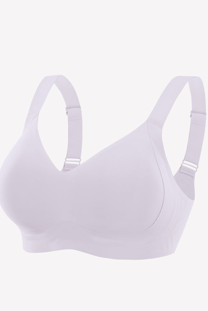 Seamless light purple bra. Smooth, comfortable fit, adjustable straps, no underwire design.