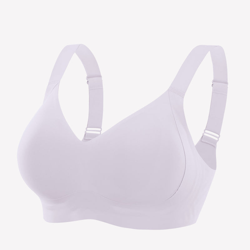 Seamless light purple bra. Smooth, comfortable fit, adjustable straps, no underwire design.