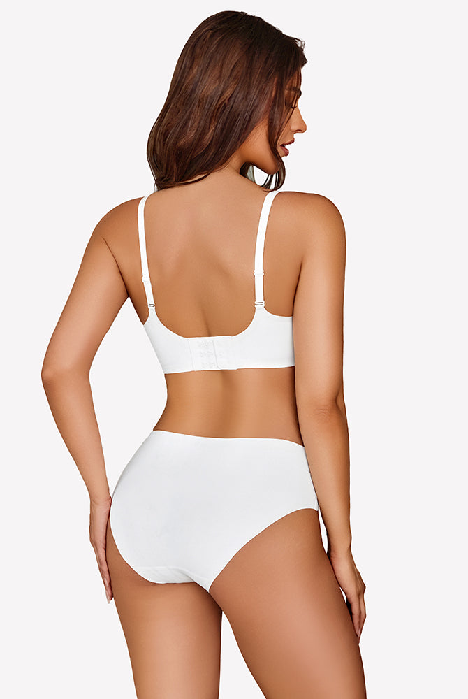 White seamless push-up wireless bra and underwear set, comfortable and supportive, adjustable straps