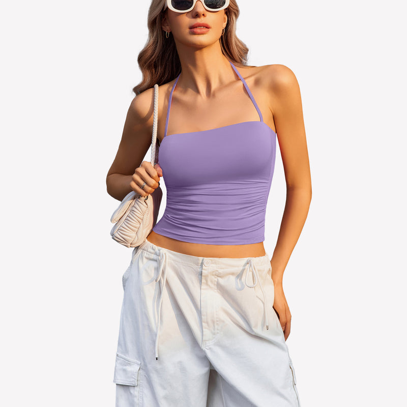 Halter Crop Tops Ruched Tank Tops
