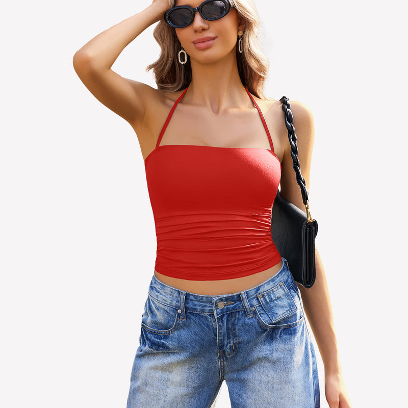 Halter Crop Tops Ruched Tank Tops